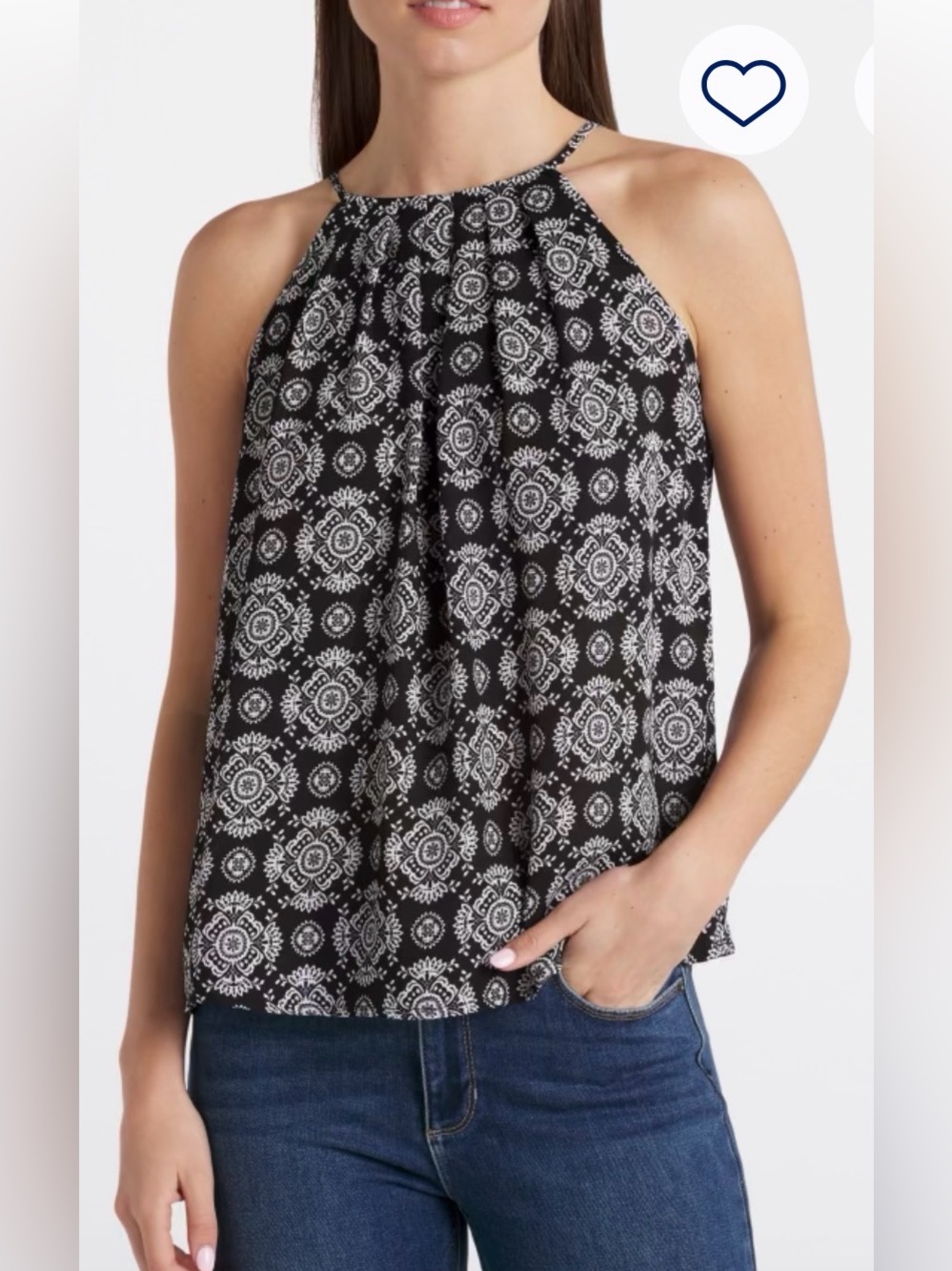 Black & White Halter Neck Printed Tank